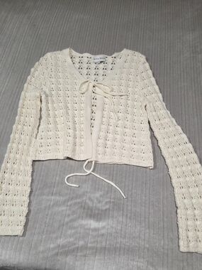 Miou Muse Cream Knit Tie-Front Sweater